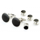 Jet Black Stone Tuxedo Studs and Cufflinks